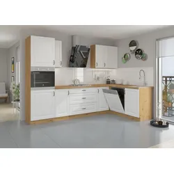 Küche Stilo Weiß + Eiche Artisan Küchenzeile Küchenblock Einbauküche Winkelküche