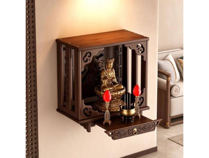Altartisch aus Bambus Wandaltar Gebetstisch Meditationstisch Wand und Tisch Schrein mit Schublade Stauraum Hausaltar, Chinesischer Buddhistischer Schrein Hausaltar Regal(Wall-mounted,L39cm/15.4in)