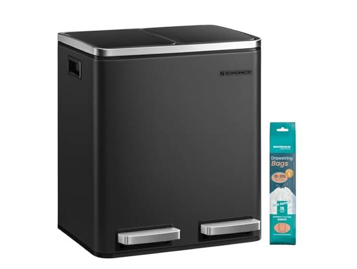 SONGMICS Mülleimer Küche, 2 x 15 Liter, Mülltrennsystem 2 Fächer