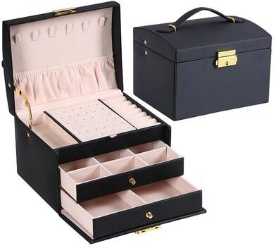 Discount Dollar Deals Lock Arch Three Layer Jewelry Box, Jewelry Storage Box For All Jewelry Types black
