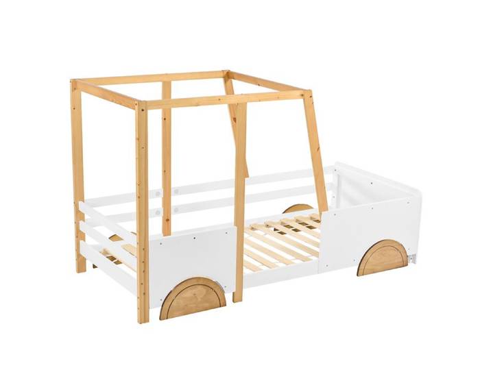Lit enfant ZUONCEGLNG sans matelas bois massif blanc en forme de voiture 90 x 200 cm