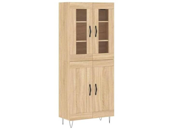 Highboard Sonoma-Eiche 69,5x34x180 cm Holzwerkstoff Schrank Mit Metallfüßen, viel Stauraum, glatte Oberfläche, feuchtigkeitsbeständig, stabiles Möbelstück