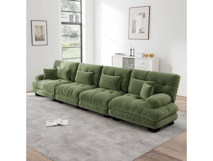 Canapé Modulable 4 Places 406 cm en Chenille Forme Droit Vert
