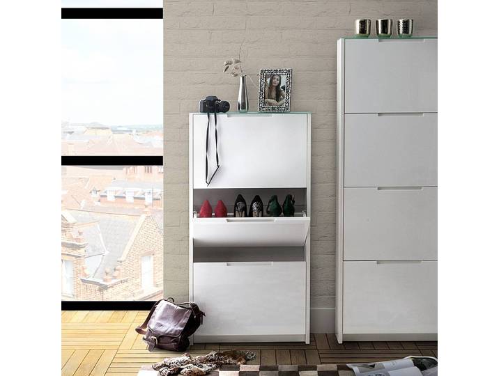 Meuble à chaussures III 120cm Blanc/Blanc brillant