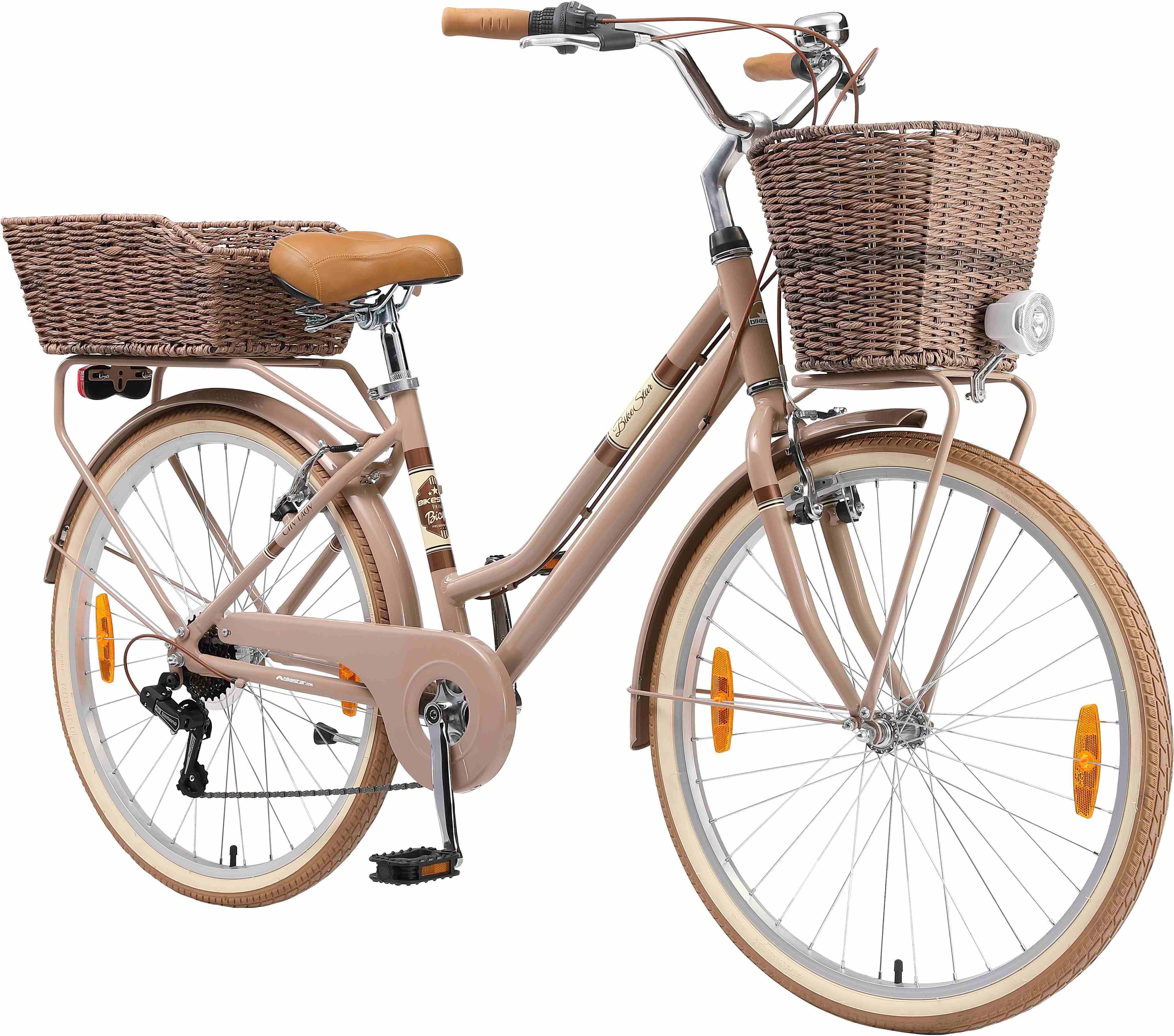 BIKESTAR City Stadt Fahrrad 26 Zoll | 16 Zoll Rahmen, 7 Gang Shimano Damen Holland Rad Retro Bike, V-Bremse, Gepäckträger | Braun