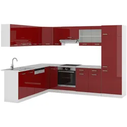 VICCO KÜCHENZEILE R-LINE ECKKÜCHE WINKEL KÜCHE EINBAU ROT BORDEAUX HOCHGLANZ
