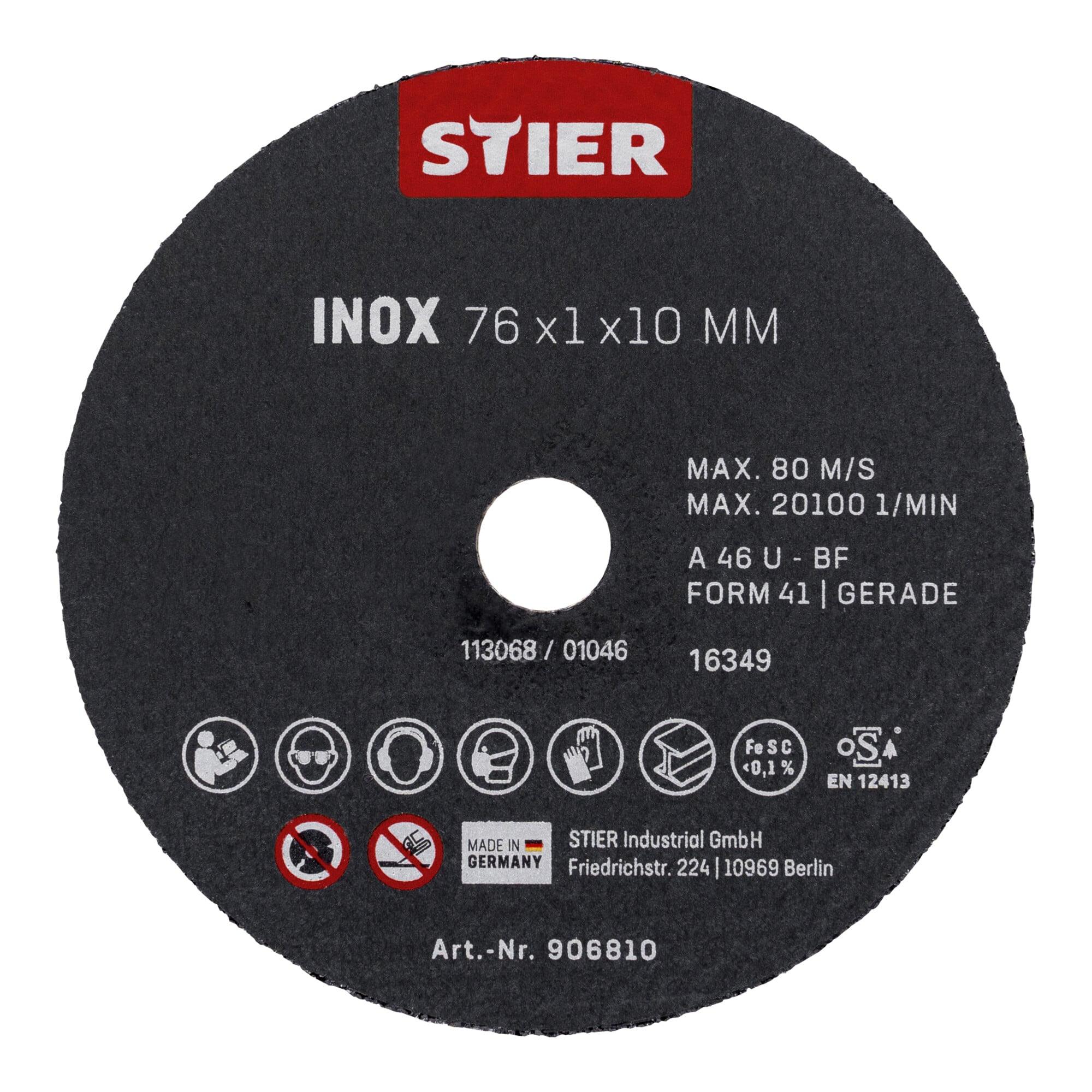 STIER Trennscheibe Edelstahl/Inox 76 x 1 x 10 gerade (906810)