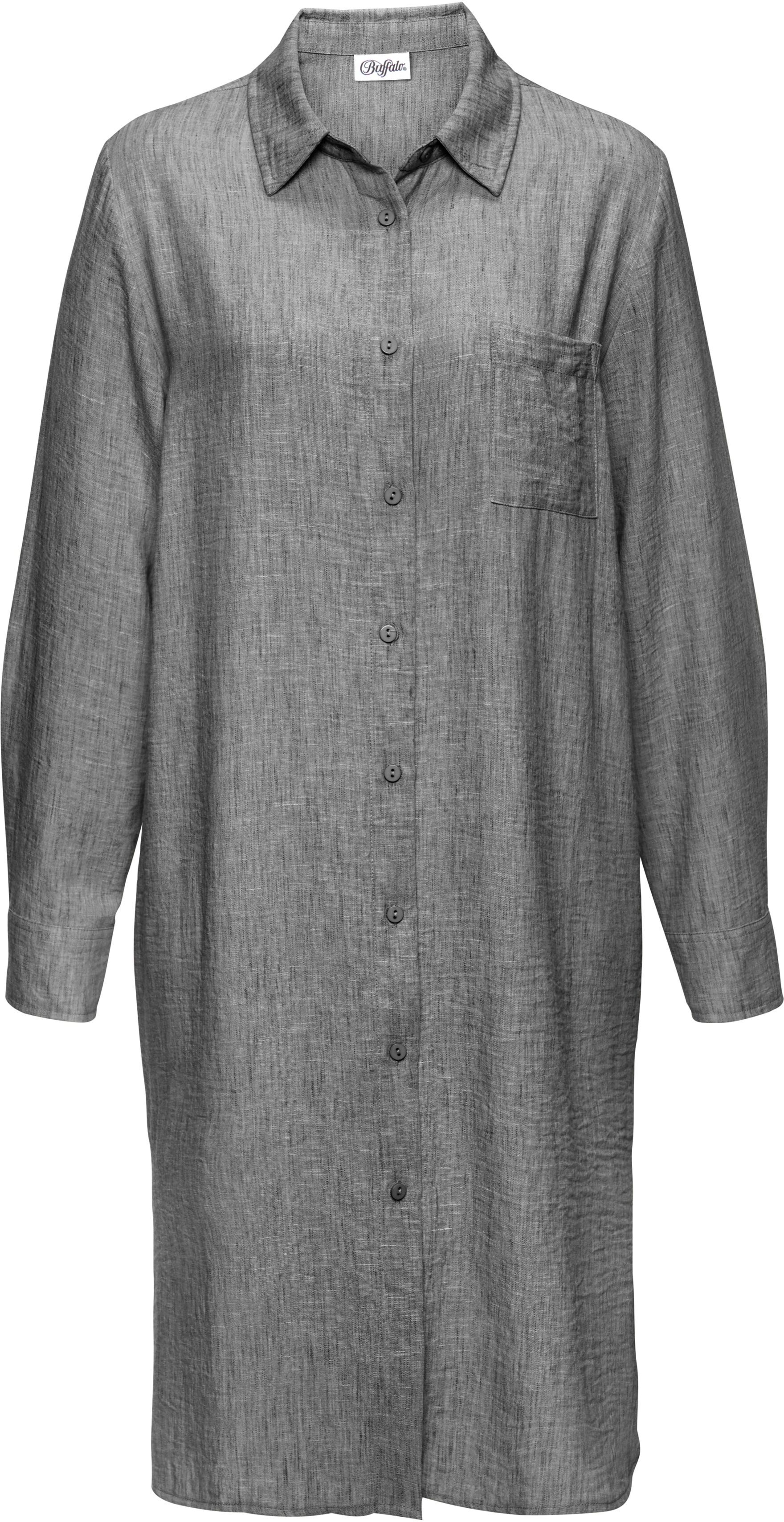 Longbluse BUFFALO, Damen, Gr. 42, grau (anthrazit meliert), Web, Obermaterial: 100% Polyester, meliert, figurumspielend kniefrei, Rundhals, 1-Knopf-Manschette, Blusen Longbluse, luftiges Strandkleid, Sommerkleid aus sommerlich leichter Qualität anthrazit 