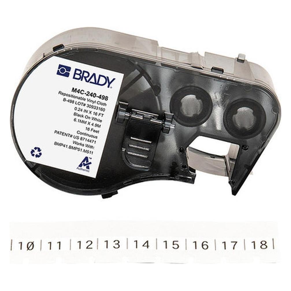 Brady M4C-240-498, wiederablösbares Vinylgewebe, Schwarz auf weiss, 6.10 mm x 4.88 m, Endlos (M4C-240-498)
