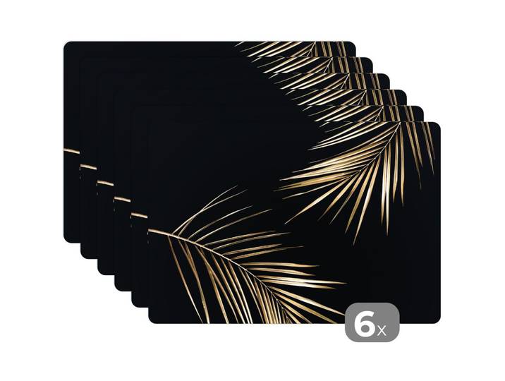 PLATZSETS 6er-Set Blätter - Pflanzen - Gold - Schwarz - Luxus 45x30 cm Tischset