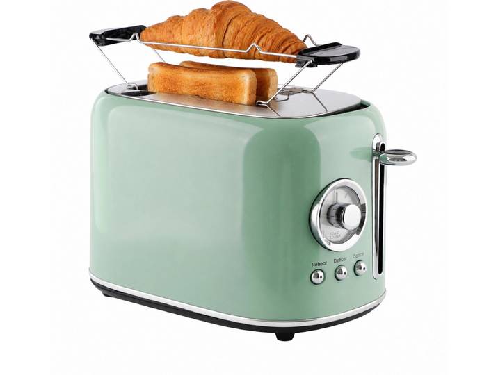 Emerio Retro Broodrooster - 800W Toaster - 2 Sleuven - Broodjeswarmer - 7 Temperatuur instellingen - Kruimellade - TO-133281 Groen