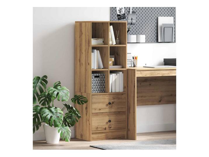 furnicato Highboard Hochboard 45,5 x 34 x 127 cm Artisan-eiche (1 St), Stauraum-Schrank mit 6 Regalfächern und 2 Schubladen für Flure