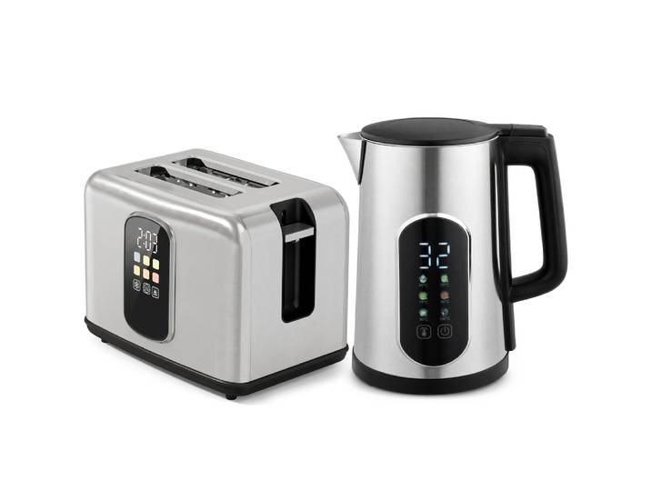 Ensemble bouilloire et grille-pain en acier inoxydable argenté