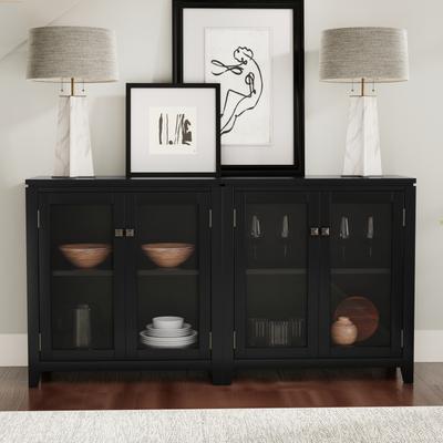 "Simpli Home Cosmopolitan Solid Wood 30 inch Storage Cabinet in Black (Set of 2) - 30""W x 14""D x 31""H"