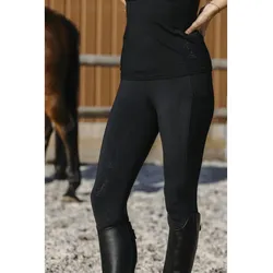 Ekkia Equitheme Damen Reitleggings Flora schwarz mit breitem Bund, Größe: 38