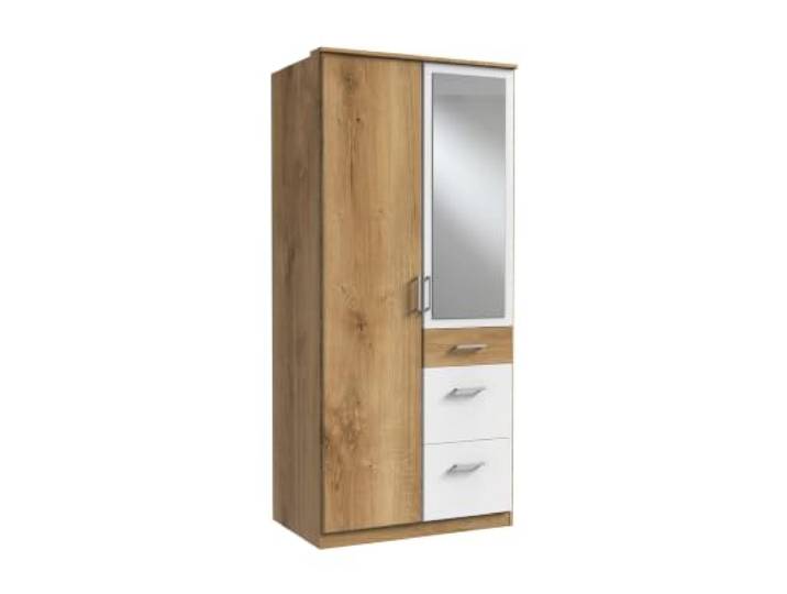 Kleiderschrank Click in Plankeneiche mit Weiß 91 cm Breite, mit Spiegel