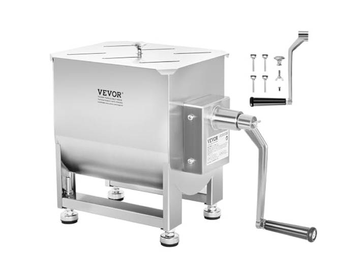 VEVOR Manueller Fleischmixer, Fleischverarbeitungsgerät mit Tank und 40 L Fassungsvermögen, Fleischmixer aus Edelstahl, Wurstmixer mit Deckel und Griff, Handmixer für Hackfleisch, Silber