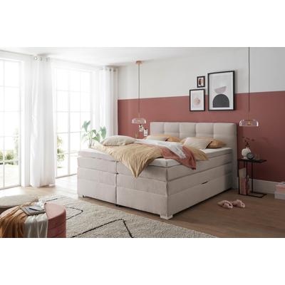 Boxspringbett ED EXCITING DESIGN "FANES, Doppelbett mit Bettkasten und Taschenfederkernmatratze H3", beige, B:190cm L:212cm, Komplettbetten, Boxspringbett, mit 7cm Visco-Topper, hochwertiger Chenille-Bezug, 180x200cm
