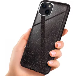 iPhone 15 Hülle Glitzer Schwarz – ONEFLOW Glitter Case, 3in1 Silikon, Funkelnd, Stoßfest, Dünn, Glamour-Black