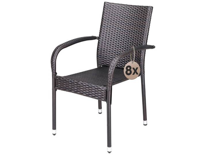 CASARIA® Lot de 8 chaises de jardin brunes empilables polyrotin accoudoirs arrondis fauteuil extérieur terrasse balcon