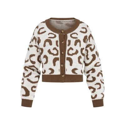Cardigan CLOUD 5IVE "CLOUD 5IVE Crop Knit Cardigan", Damen, Gr. M, braun, beige, 100% Polyacryl, normal, Rundhals, Strickjacken
