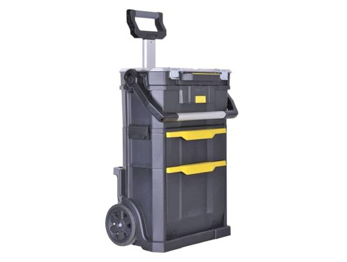 Stanley Stst1-79231 Servante modulo 2 en 1 avec Boîte À Outils et Organiseur - Dimensions 53 x 75.60 x 32 cm - 59 Litres - Poignée Télescopique avec Revêtement Bi matière\, Noir