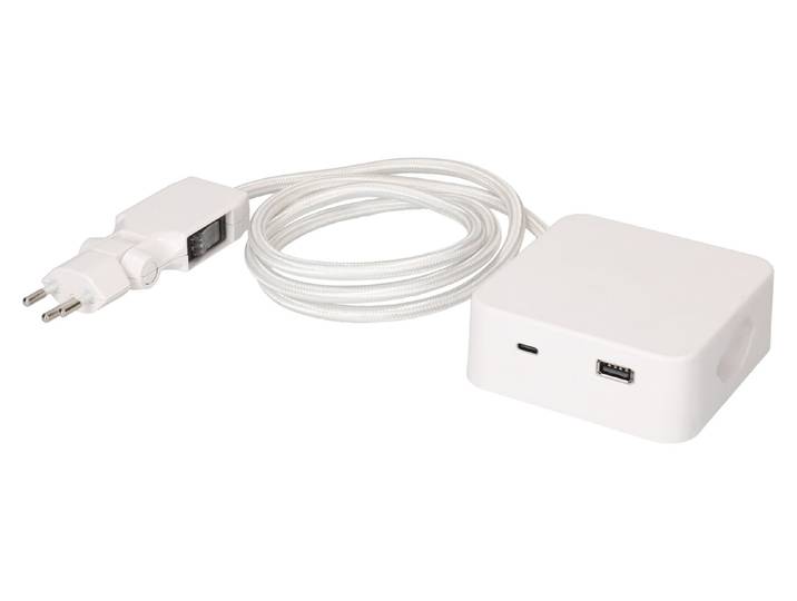 Max Hauri Steckdosenleiste Cube 3x Typ 13 weiss / weiss USB 2m clip-clap
