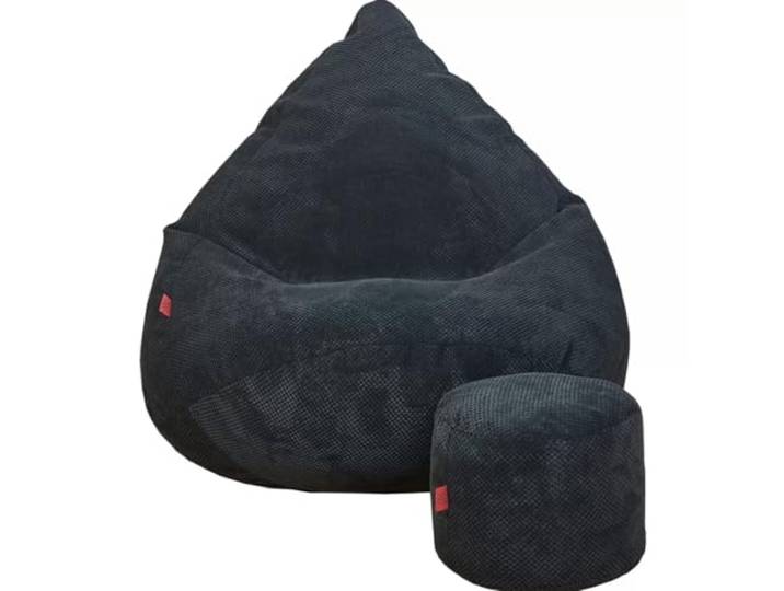 Slevobox Sitzsack mit Hocker Schwarz 80x80x110 cm - Sitzsack Erwachsene mit Füllung - Schlafzimmer und Wohnzimmer Möbel - Samt Indoor Sitzsäcke - Bean Bag - Lounge Sessel