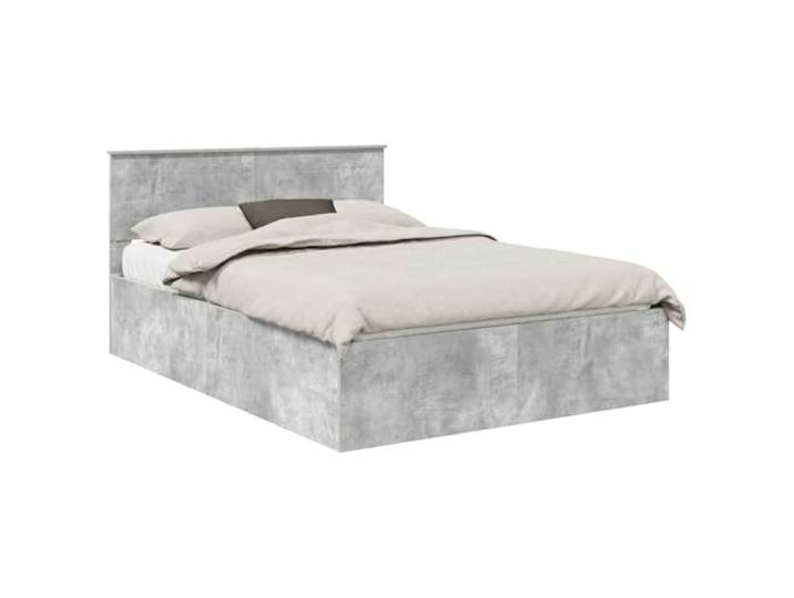 PUGYNBK Bettrahmen mit Kopfteil Grau Beton 150 x 200 cm Robustes Holz, Lattenrost, modernes Design, für Hauptschlafzimmer oder Gästezimmer