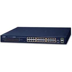 Planet 802.3at PoE Managed Switch 24-Port 10/100/1000T 2-Port 100/1000X SFP (24 Ports), Netzwerk Switch, Schwarz