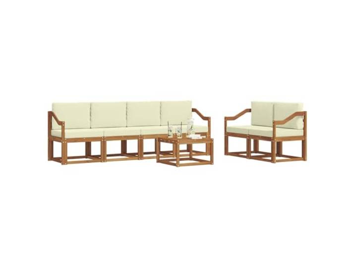 KTHLBRH Sofa-Set für den Außenbereich, 7-teilig, Akazie, Natur und Creme Massivholz, Lattenrost-Design, abnehmbare Kissen, perfekt für Garten und Terrasse