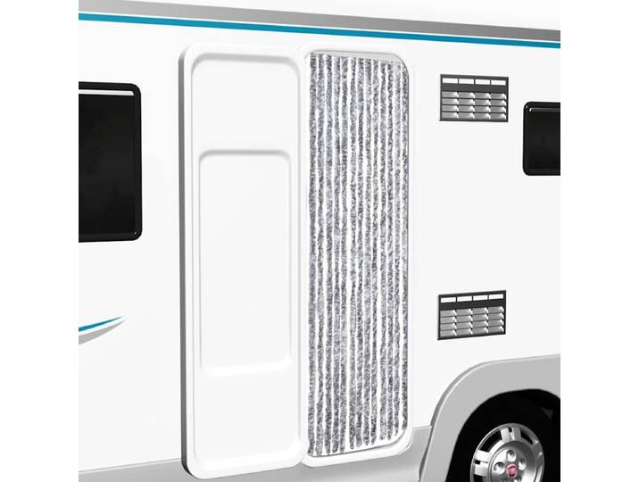 Rideau moustiquaire en chenille 56x185 cm blanc et gris, pour caravane et véhicule de loisirs