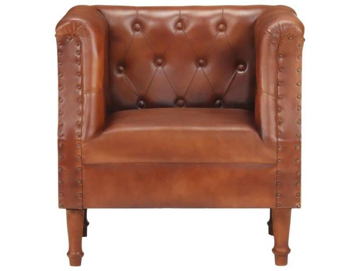 Fauteuil Vintage en Cuir Véritable Marron - Chesterfield