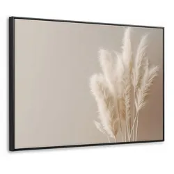 LEINWAND Bilder mit Rahmen - Pampasgras - Federn - Pastell - Weiß - 80x60