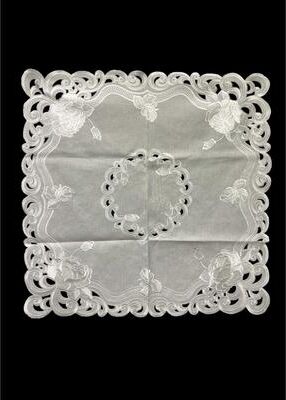 Jiallo "Silver Rose Embroidered Cutwork Square tablecloth, 36 inch Square Table Linen Decor, Water Resistance, Machine Wash safe - 36"""