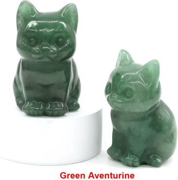 Inspire Curations Hand Carved Amethyst Cat Figurine Healing Crystal Decor For Home & Meditation green Aventurine