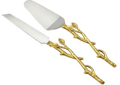 Elegance Heim Concept Gilt Leaf Cake Servers Set (Gold Finish Leaf/Hammered Steel)