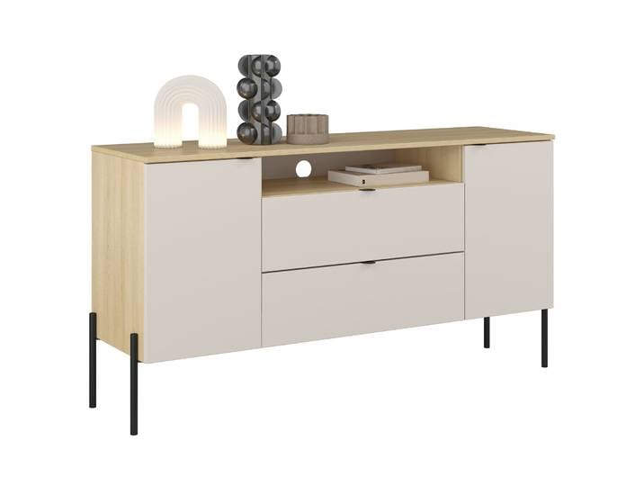 Zweiturige Kommode Ore mit zwei Schubladen, 140 cm,