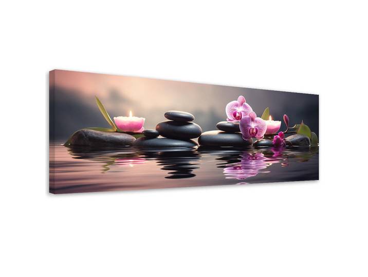 Feeby Wandbild zen orchidee zusammensetzung, Pink, Orientalisch, Rechteckig, 90x30 cm, Bilder & Rahmen, Bilder, Leinwandbilder