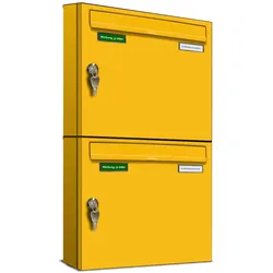 AL Briefkastensysteme 2 x Basic Wand Briefkasten in RAL Farbe Signal Gelb für Post A4, wetterfest, Artikelnummer: 431P2EA1P1003