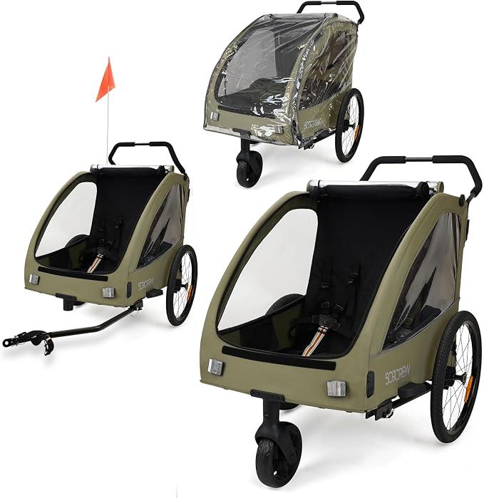 Fahrradanhänger II, Mehrzweck-Fahrradanhänger für Kinder ab 6 Monaten, für Haustiere, für Gepäck, umbaubar zum 3-Rad-Bollerwagen, max. Zuladung 50 kg, inklusive Regenschutz