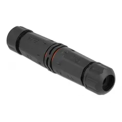 DeLOCK Kabelverbinder für Außenbereich 3 Pin, IP68 wasserdicht, schraubbar, Kabeldurchmesser 4,5 - 7,5 mm schwarz