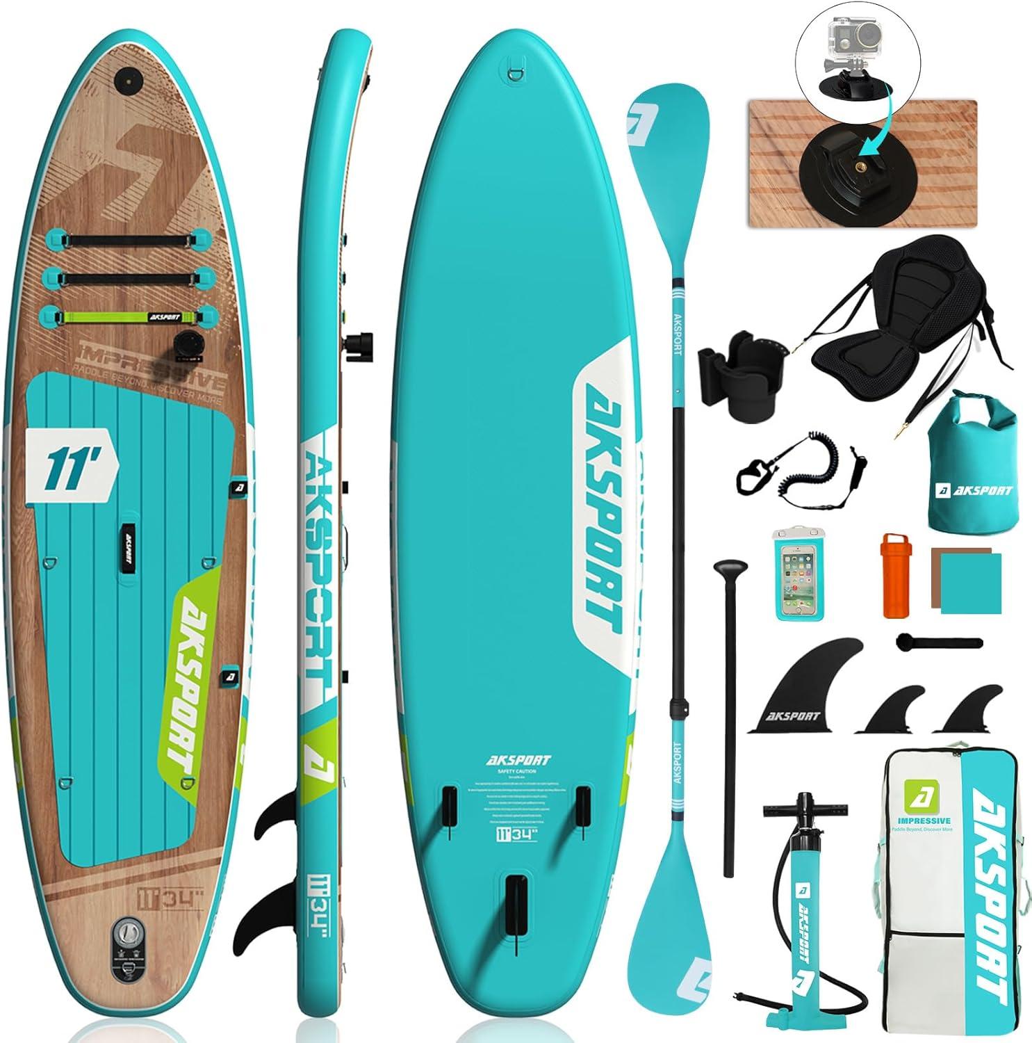 Aufblasbares Stand-Up-Paddleboard, extra stabil, breites Design mit kompletten Zubehör für Wassersport
