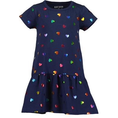 Jerseykleid BLUE SEVEN "Mädchen Kleid mit Herzen", Mädchen, Gr. 98, Kurzarm, 5640, ultramarin, 95% Baumwolle, 5% Elasthan, normal, Rundhals, Kleider Jerseykleid