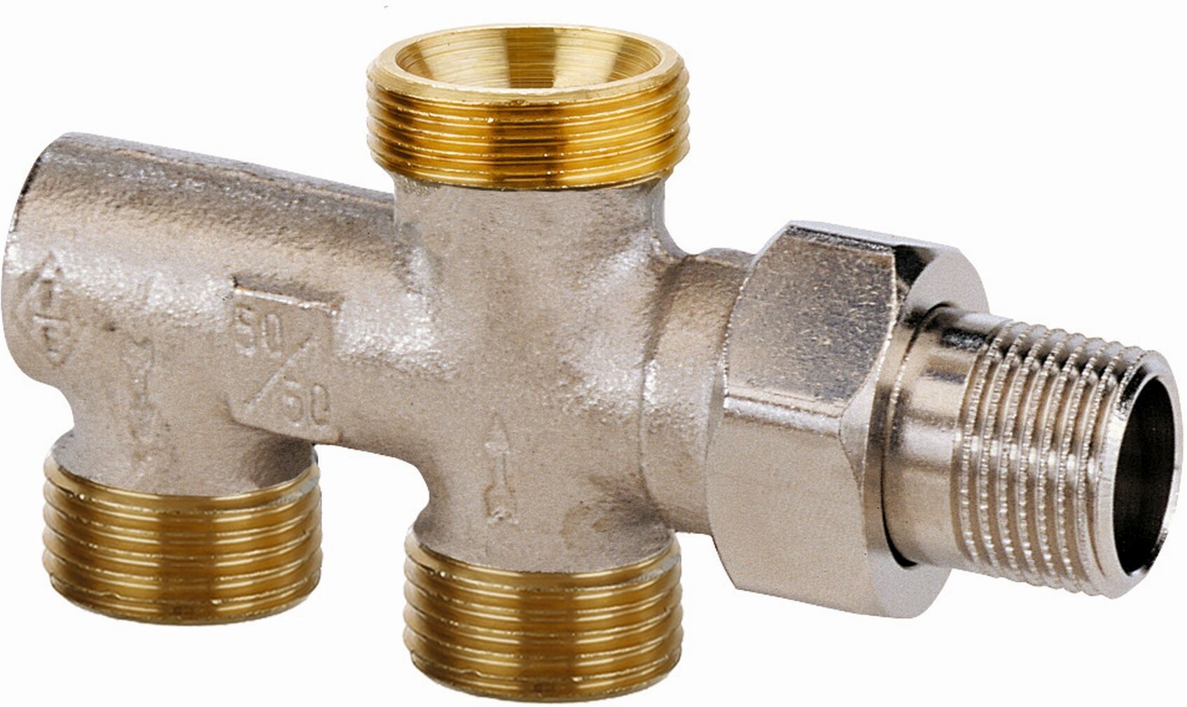 Heimeier Distributeur Heimeier Duolux 3802-02.000 DN 15, 50/50, sans obturateur, nickelé bronze
