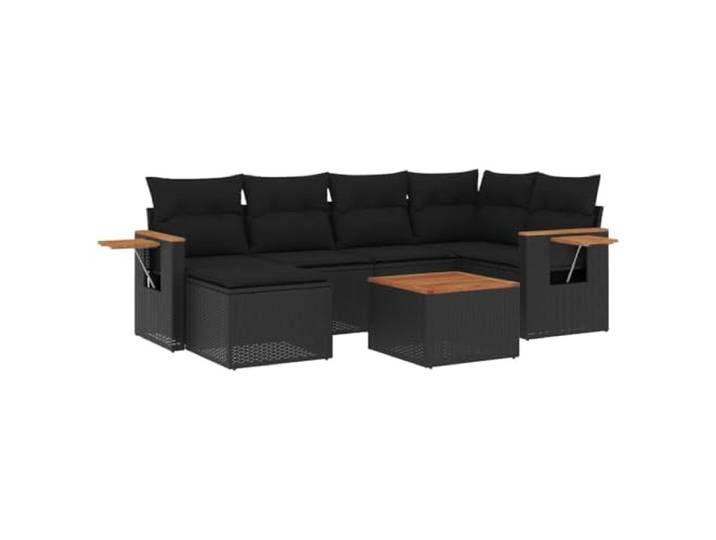 PUGYNBK Garten-Esszimmer-Set, 7-teilig, mit Kissen aus synthetischem Rattan, Schwarz