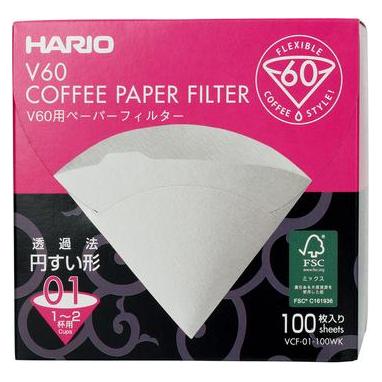 Hario Weisse Papierfilter - V60-01 - 100 Stück (VCF-01-100WK+)