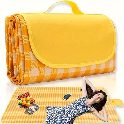 Market Central Yellow Checkered Foldable Sandproof Picnic Blanket For Beach And Camping Yellow Checkered Foldable Sandproof Picnic Blanket For Beach And Camping