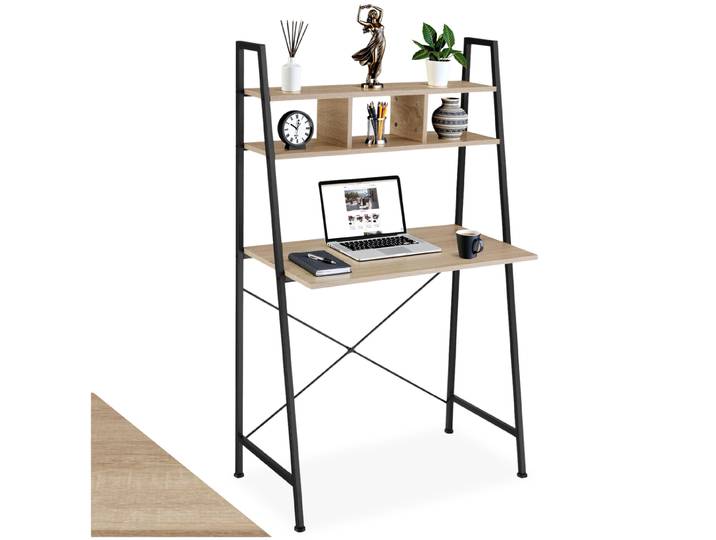 Table de bureau Exeter 85,5x46,5x140cm - Bois clair industriel, Chêne Sonoma