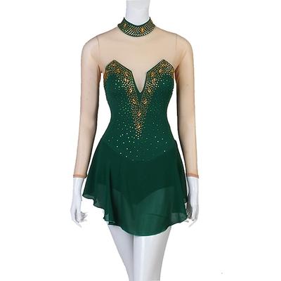 Tanz Salsa Latein Tanzkleid Strass Damen Performance Training Langarm High Spandex Tüll